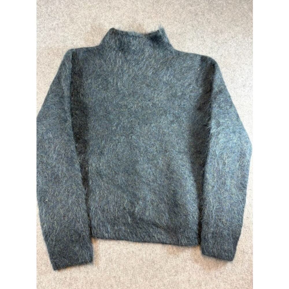 Amore Fuzzy Mohair Blend Mock Neck Sweater Mens XL Blue Gray Shaggy Knit Grunge